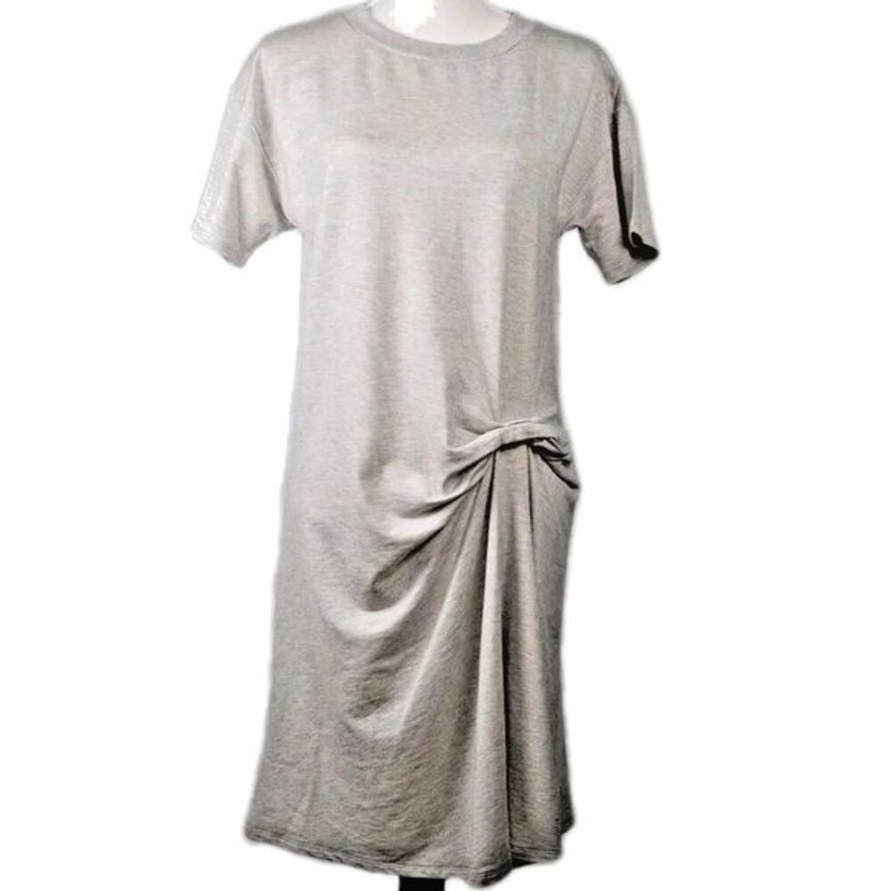 Garnet Hill T Shirt‎ Dress M Light Gray Tencel Knee Length Lagenlook Comfort